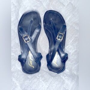 Free People Blue Leather Sandals with Buckle